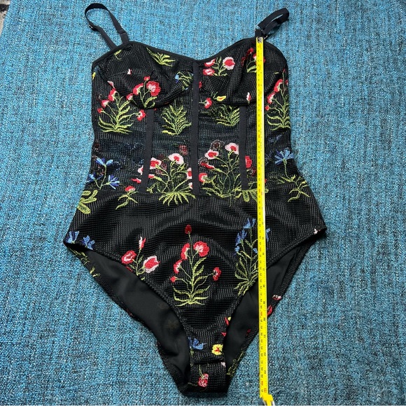 Allen Schwartz Black Mesh Floral Embroidered Bodysuit - Picture 10 of 12